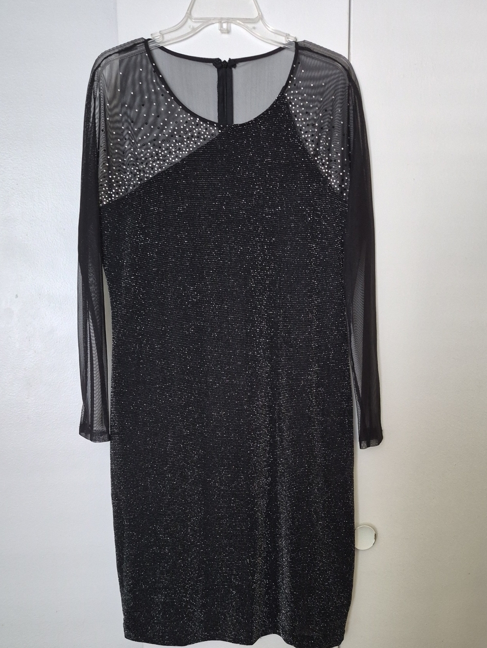 Calvin Klein Black Sparkle Mesh Long-Sleeve Dress